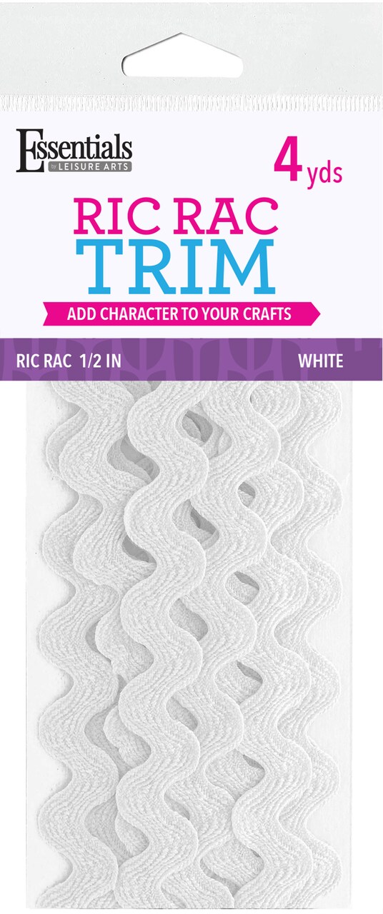 Essentials By Leisure Arts Ric Rac 1/2" 4 yards White - rick rack trim for sewing - wavy ric rac trim for sewing and crafts - ric rac ribbon - rick rack trim white